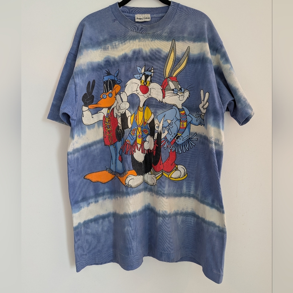 90sVINTAGE Looney Tunes Jerry Leigh Blue Tie-Dye Shirt Size XL
